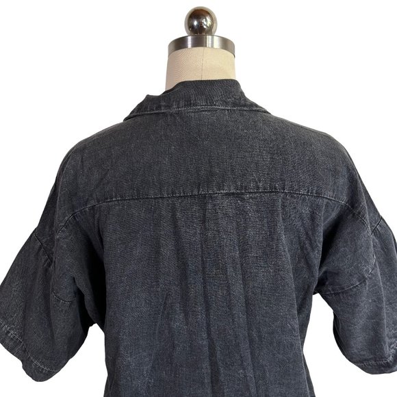 vintage 80s 90s faded black chambray button shirt S grunge punk denim retro vtg - Picture 5 of 8